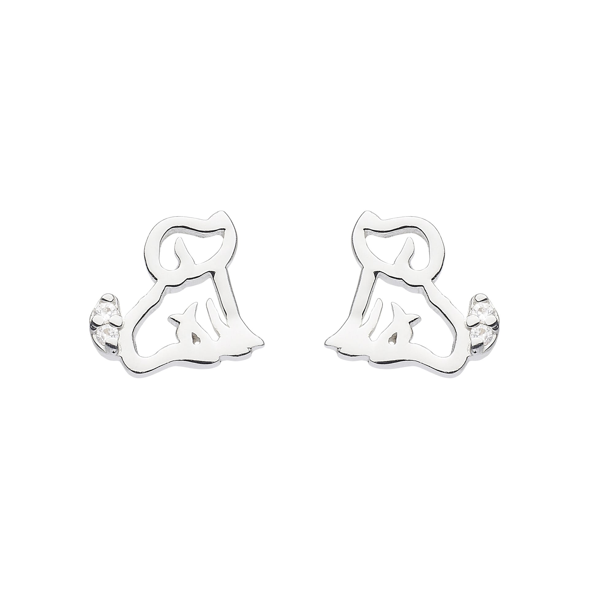 Dog / Puppy Sterling Silver UK Stud Earrings with Cubic Zirconia Crystals